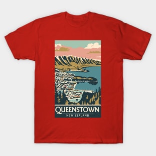 A Vintage Travel Art of Queenstown - New Zealand T-Shirt